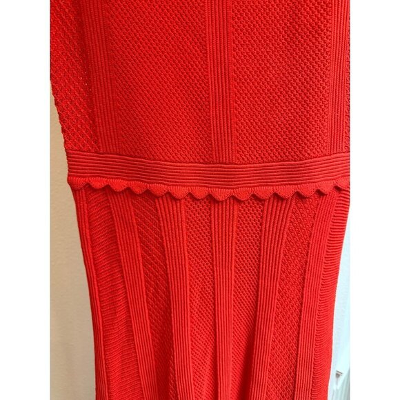 The Kooples Open Mesh Knit‎ Red Orange Maxi Dress Scalloped Keyhole Back S - Picture 13 of 14